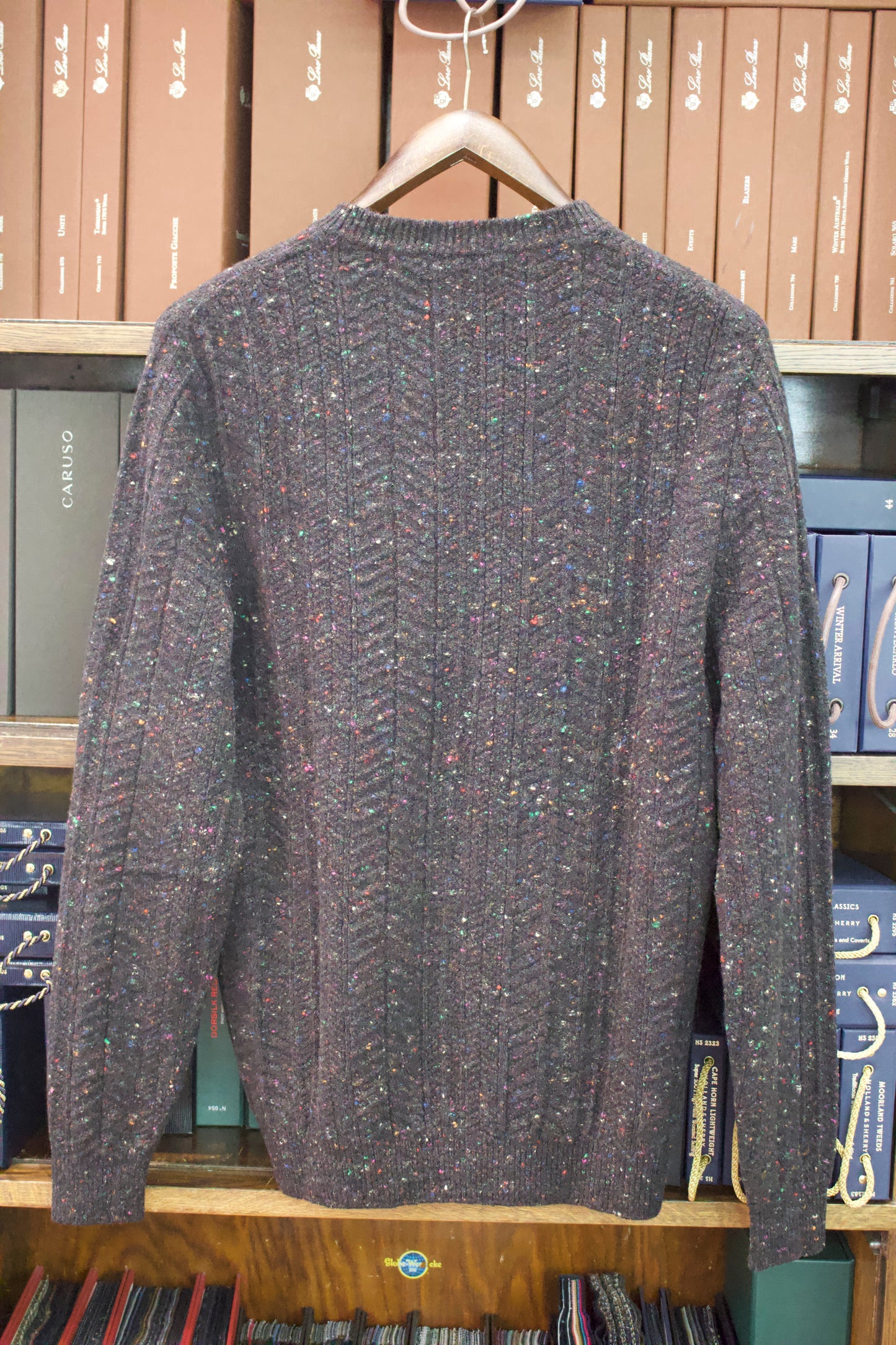 Inis Meain Cashmere mix Aran Crew Neck (Dark Brown donegal multi fleck)