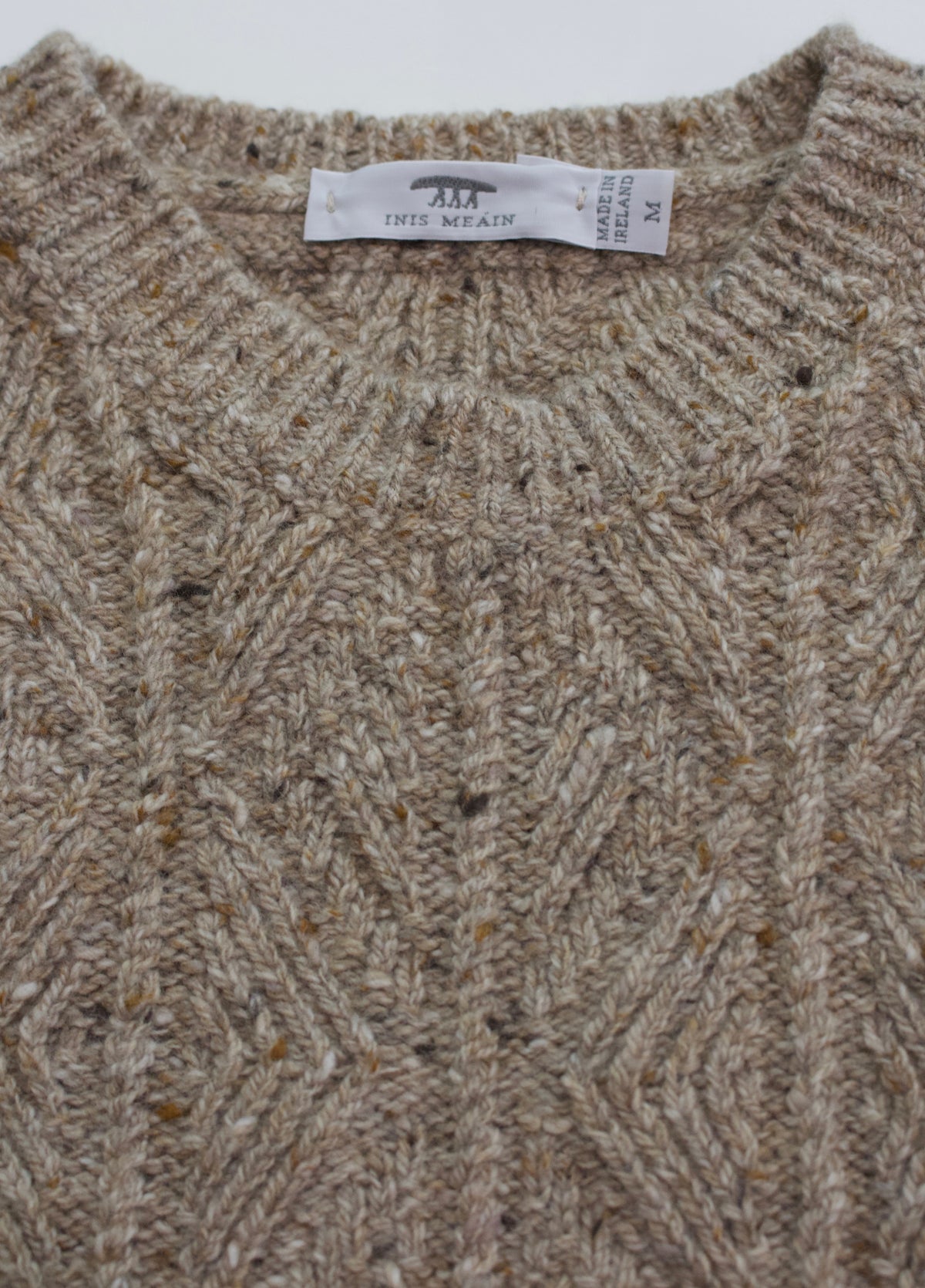 Inis Meain Cashmere Blend Aran Crew Neck, Tan Fleck