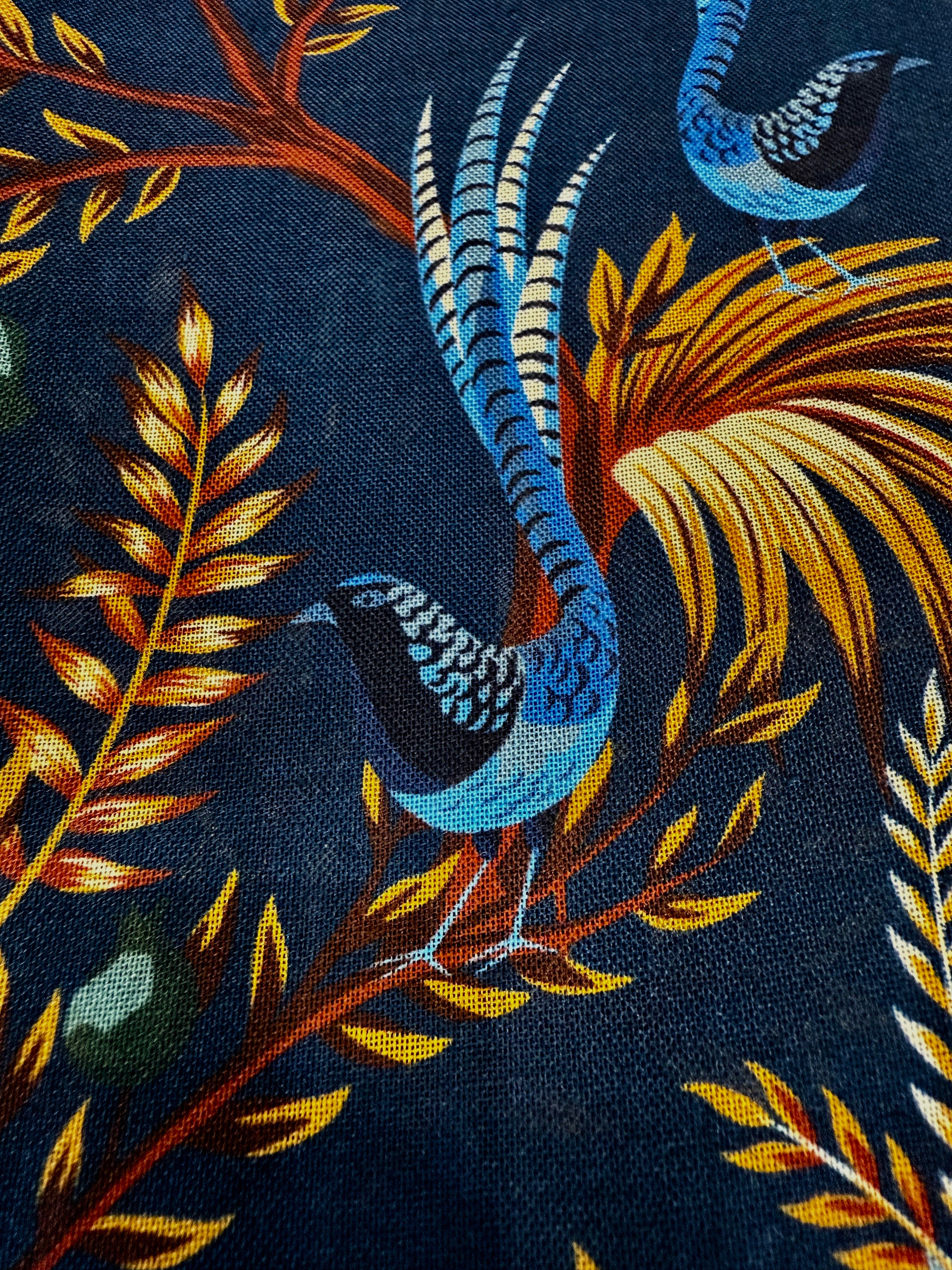Birds of Paradise Print Wool & Silk Scarf, Navy