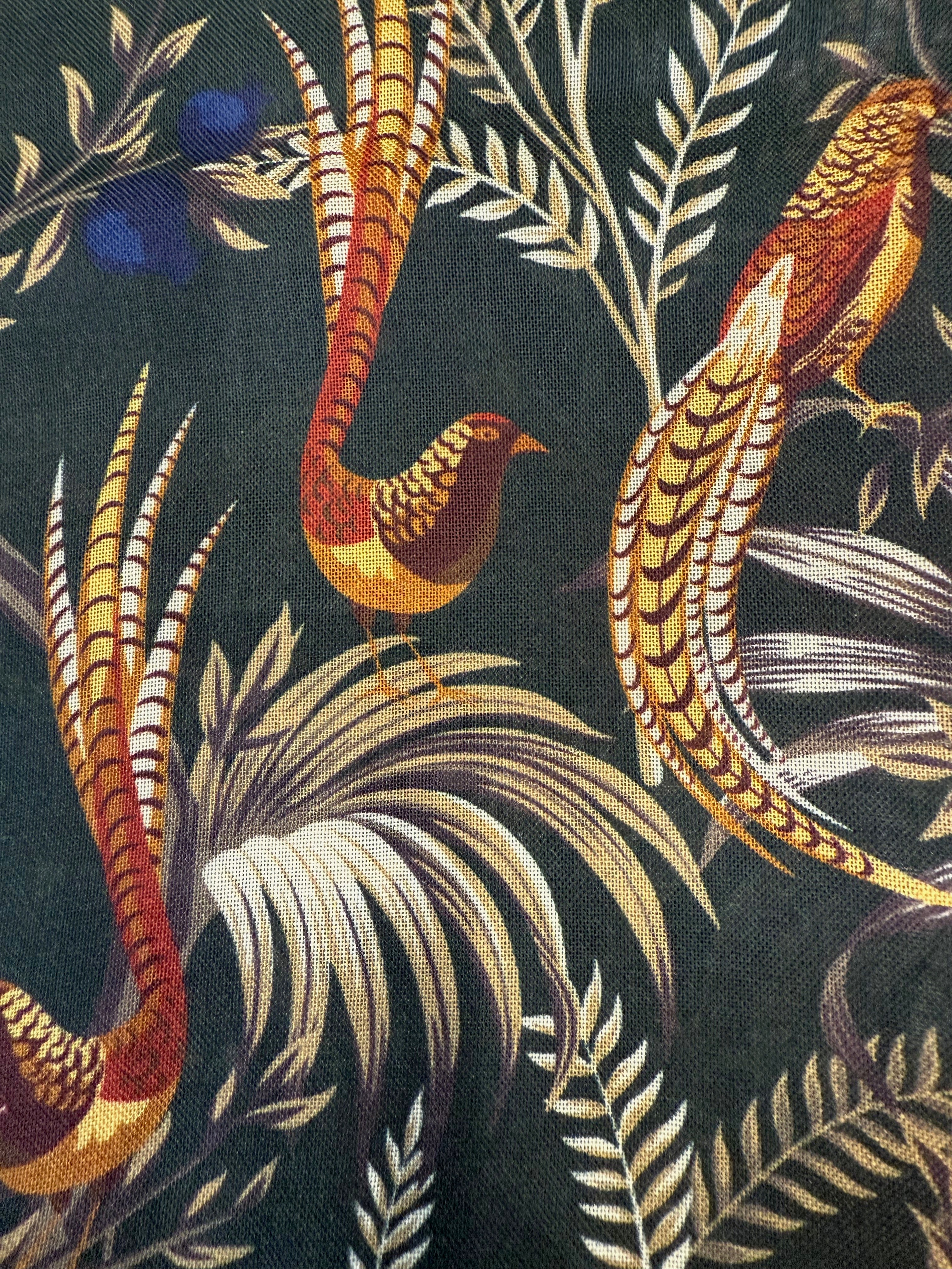 Birds of Paradise Print Wool & Silk Scarf, Olive