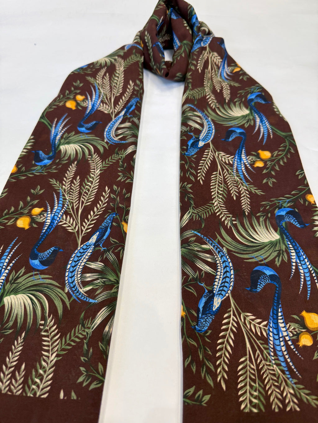 Birds of Paradise Print Wool-Silk Scarf, Burgundy