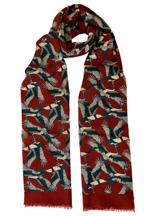 Scarf with bird pattern on a white background