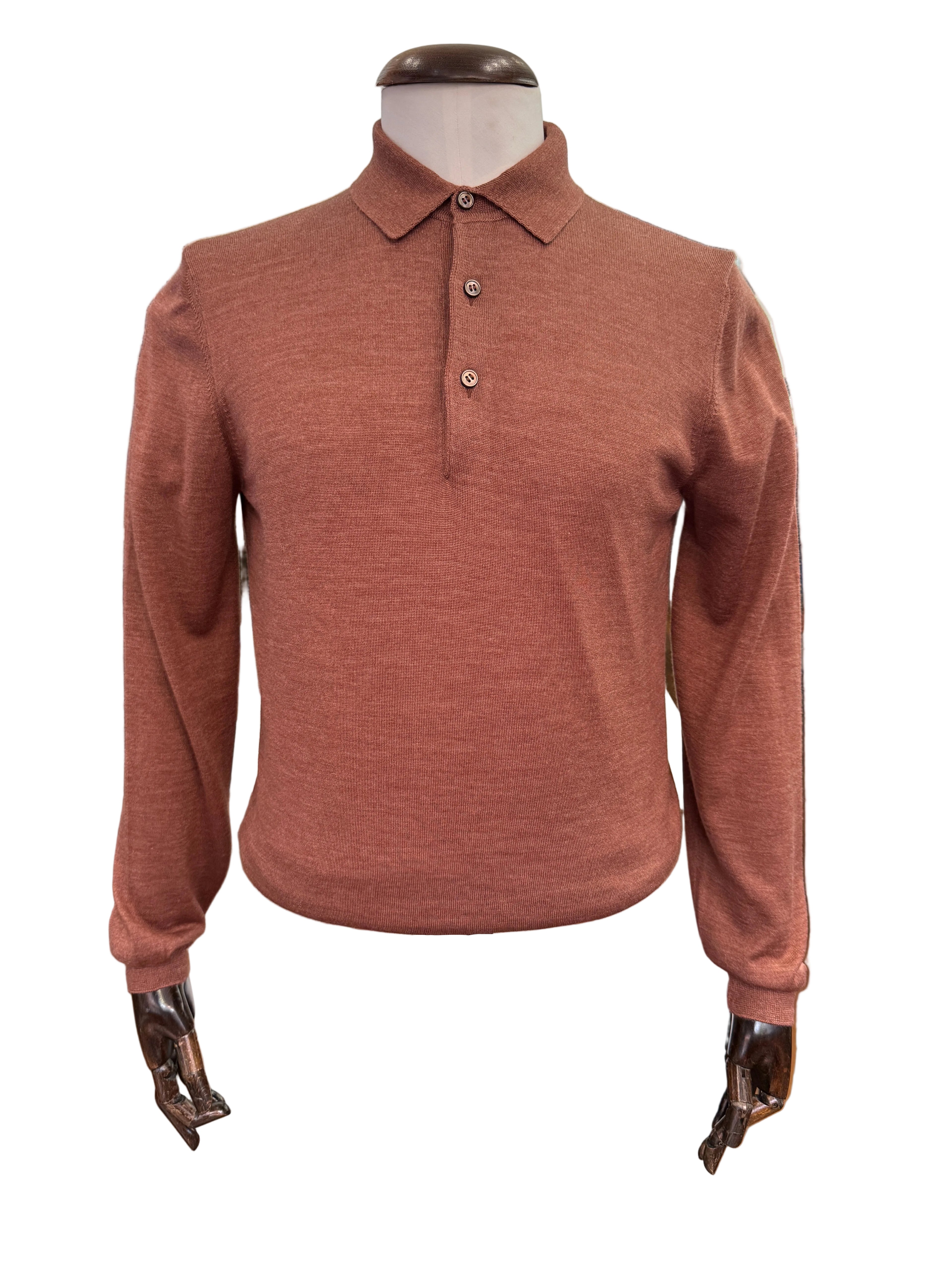 Gran Sasso Wool Silk Polo Shirt,(Rust Colour).