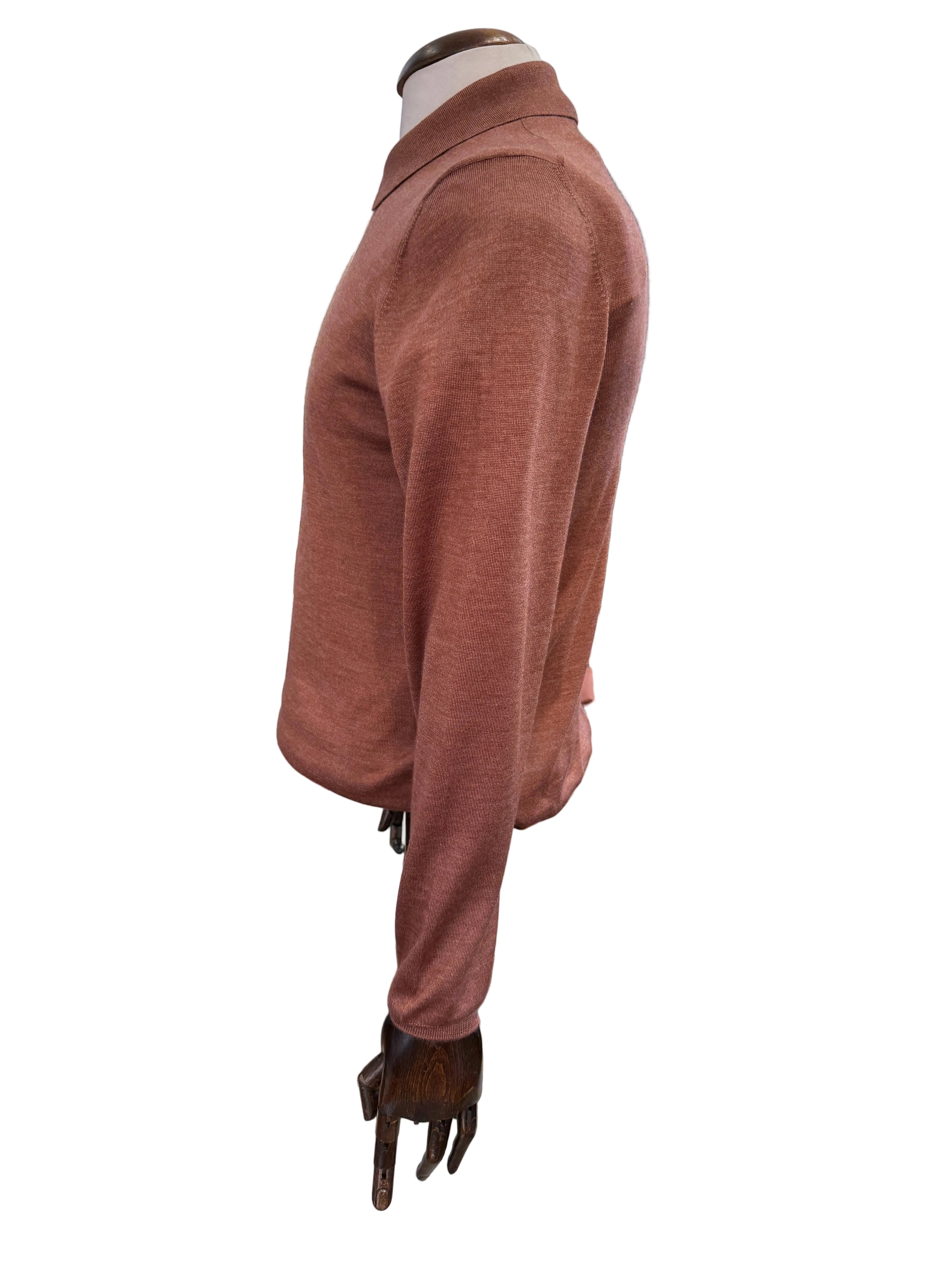 Gran Sasso Wool Silk Polo Shirt,(Rust Colour).