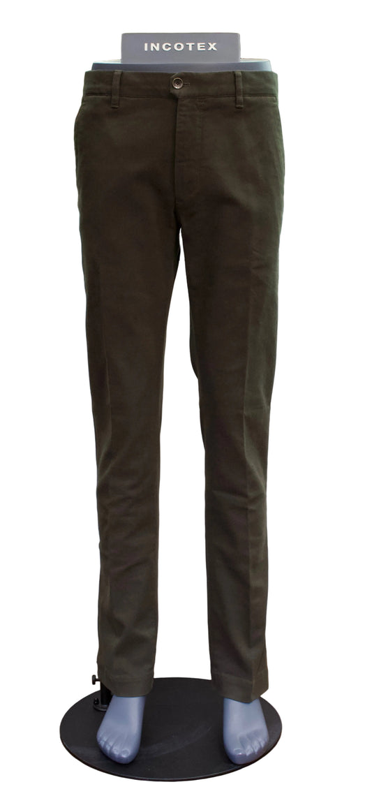 Incotex Slim Fit Cotton Twill Trousers, Olive