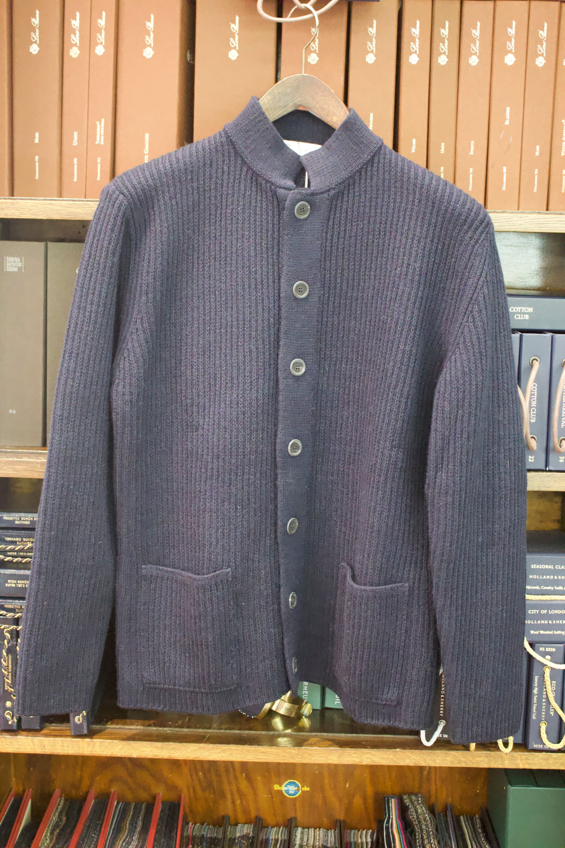 Inis Meain Merino  Wool /Linen blend Boatbuilder jacket in Navy