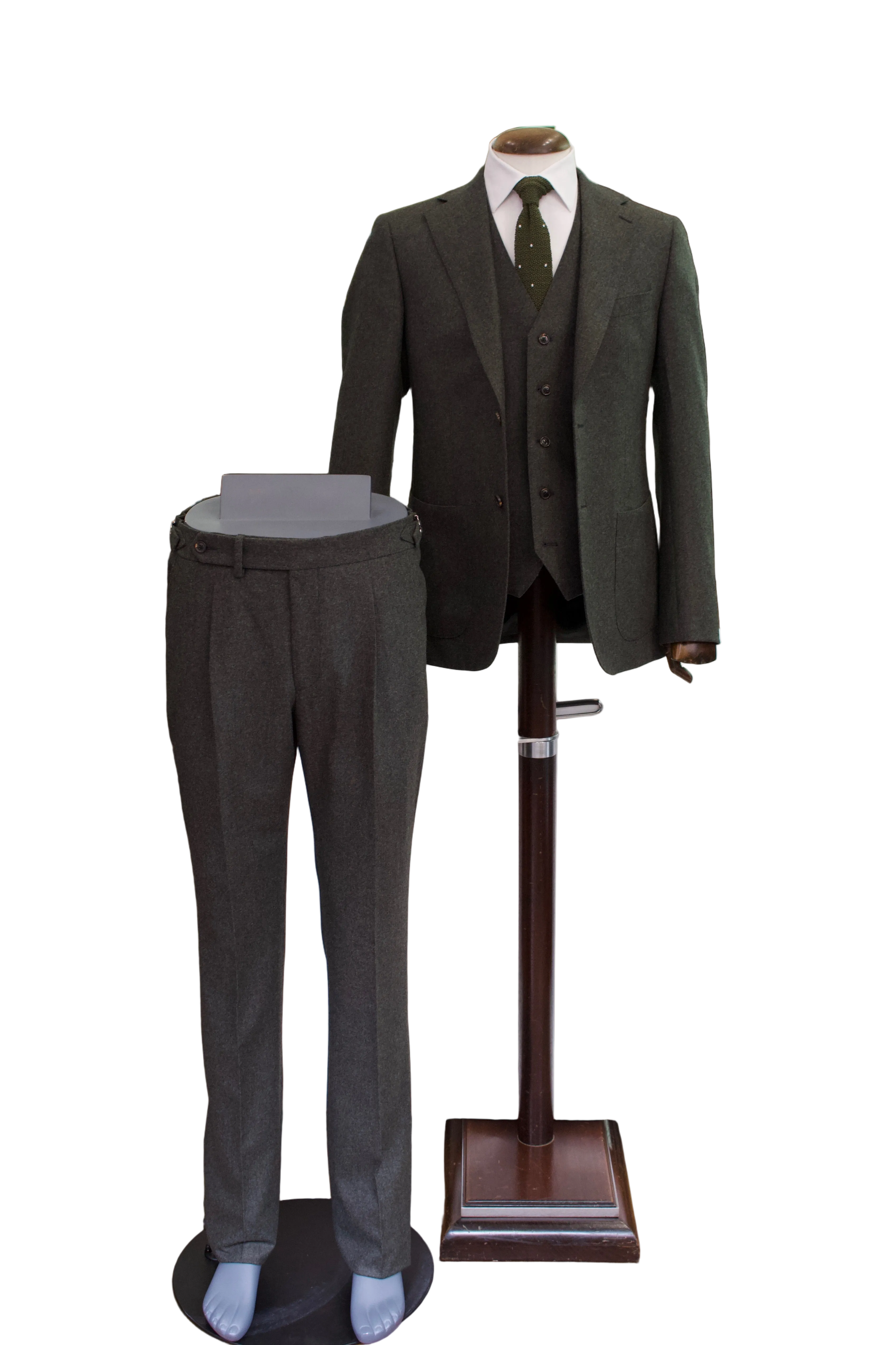 Italian Wool Flannel Three PIece Suit, Olive6
