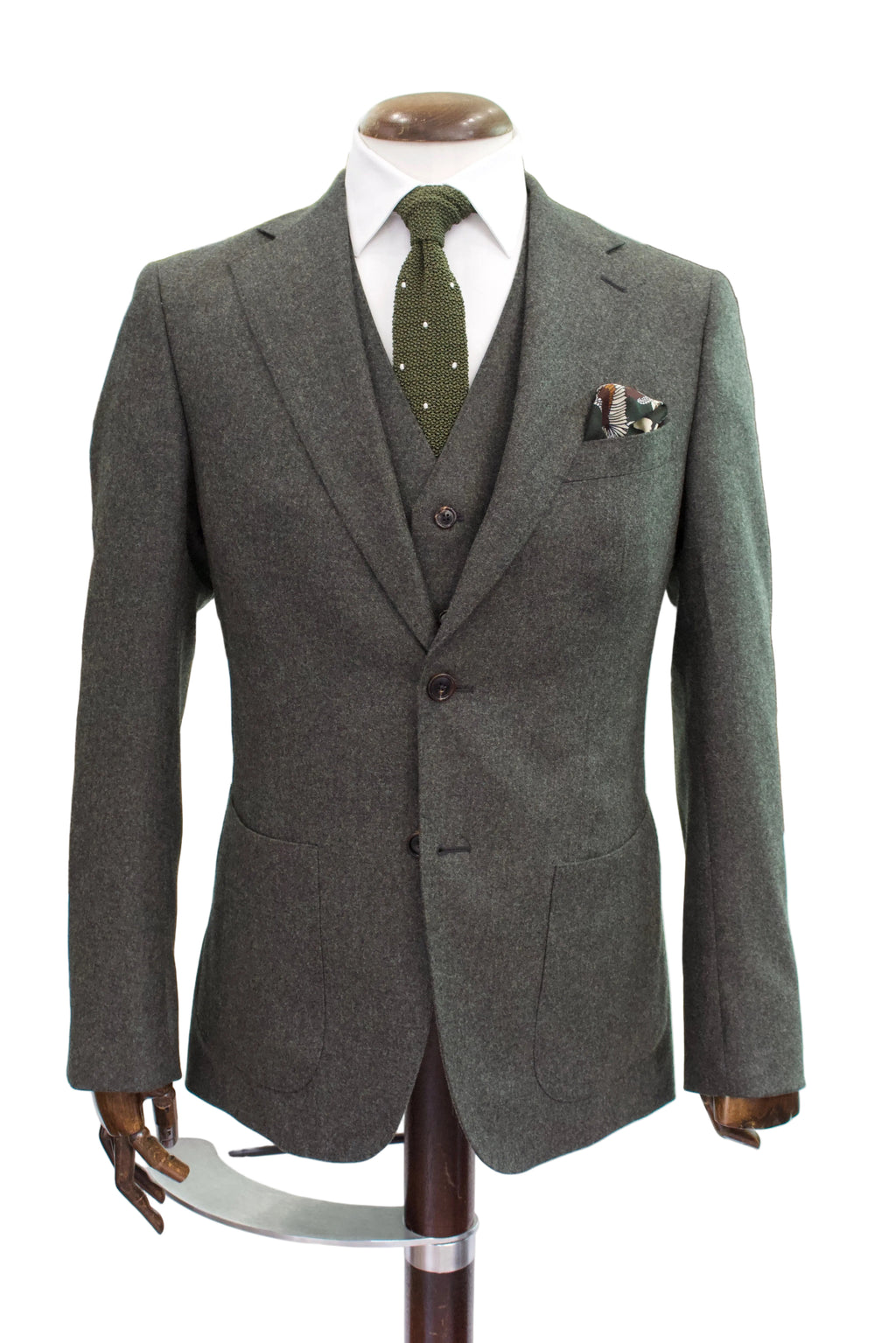 Italian Wool Flannel Three PIece Suit, Olive7