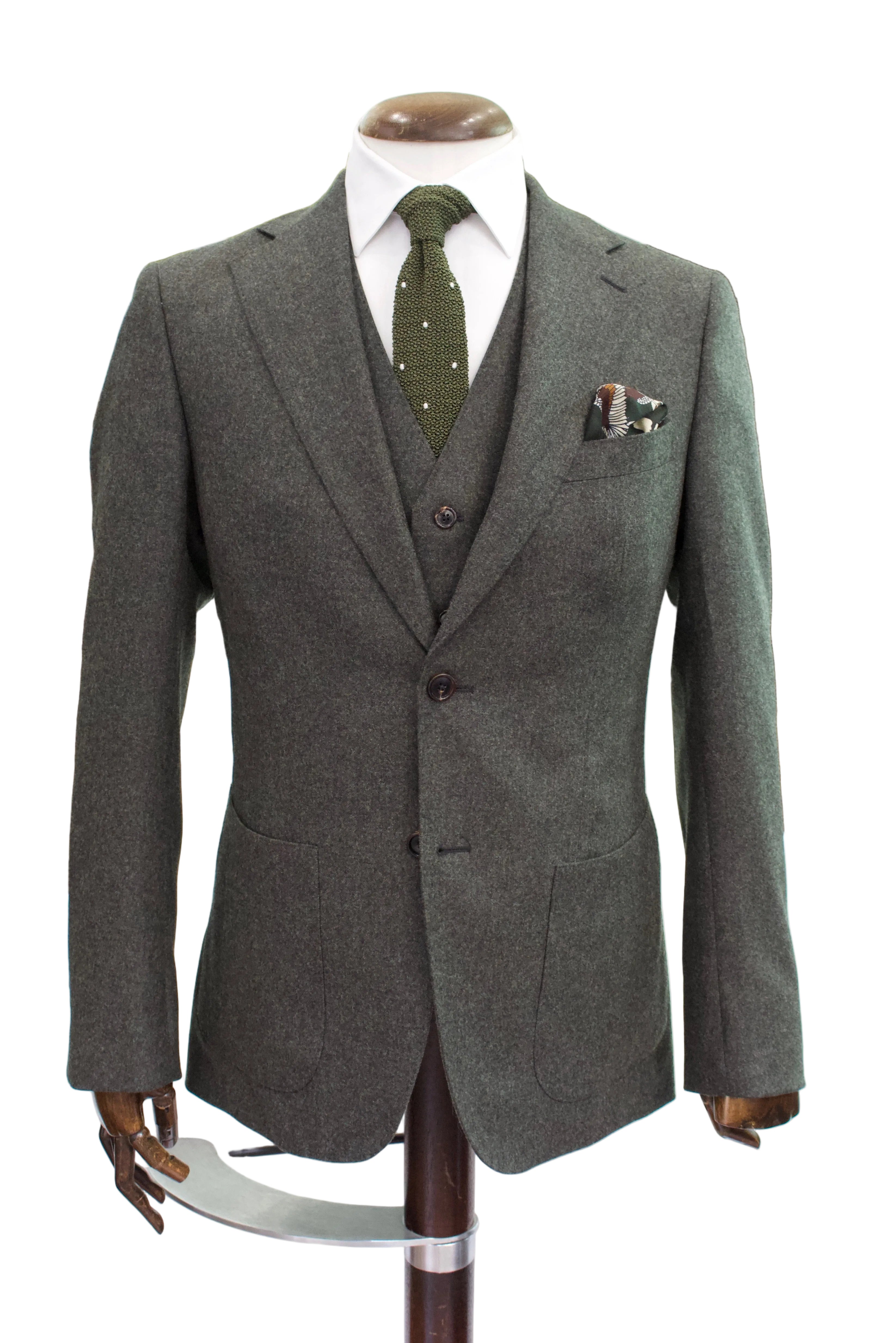 Italian Wool Flannel Three PIece Suit, Olive7