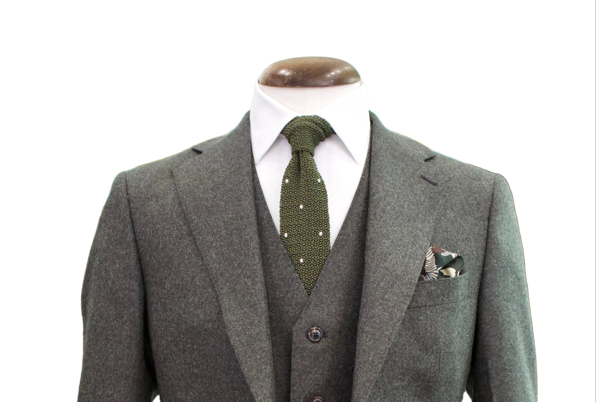 Italian Wool Three Piece Suit, Olive