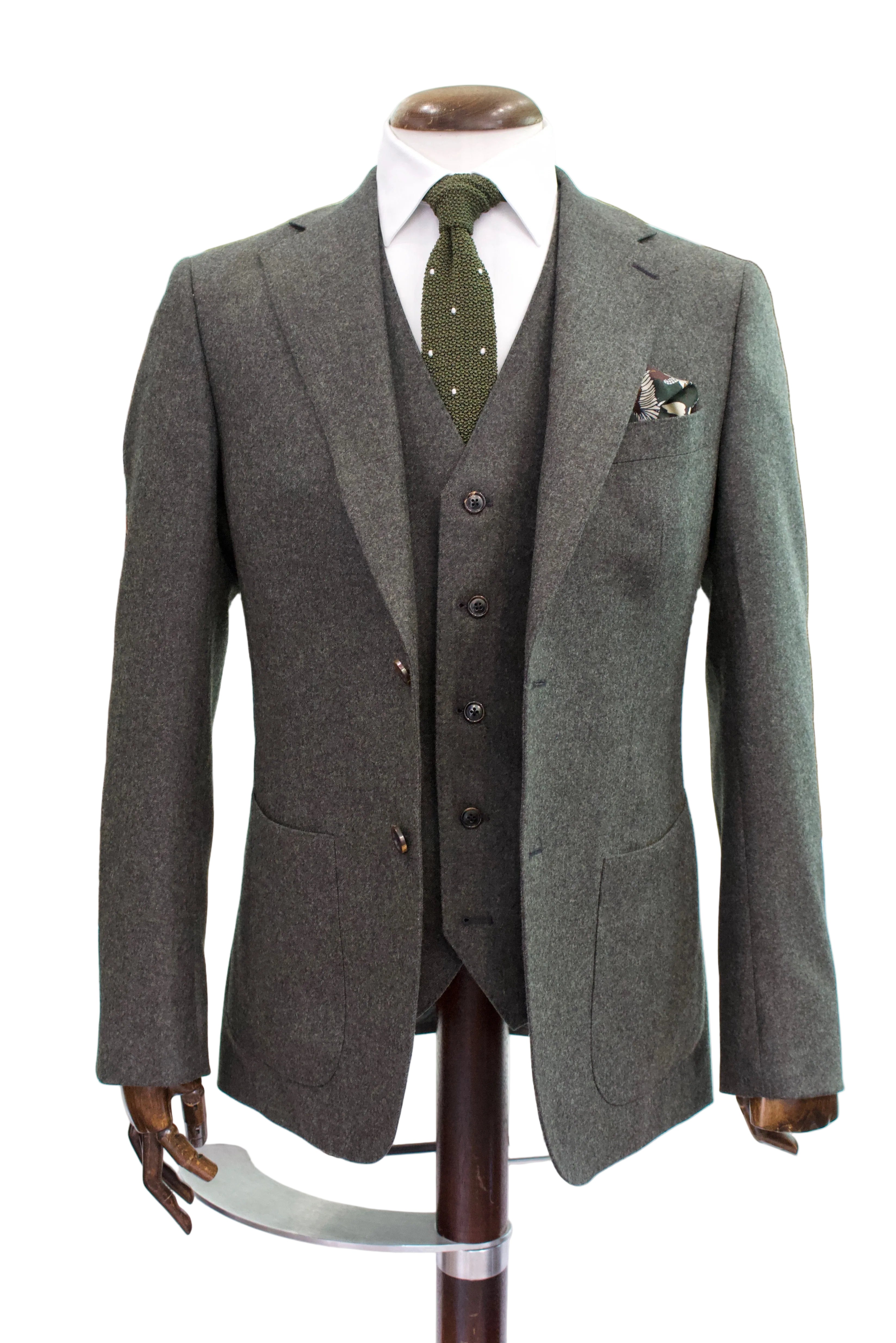 Italian Wool Three Piece Suit, Olive