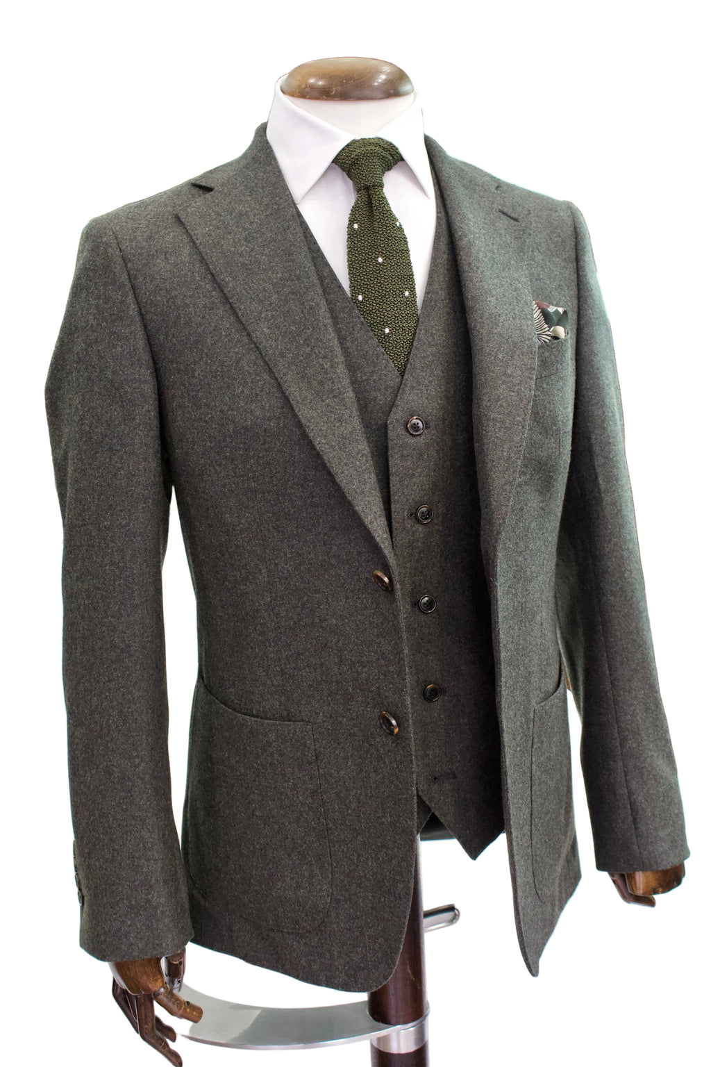 Italian Wool Three Piece Suit, Olive3
