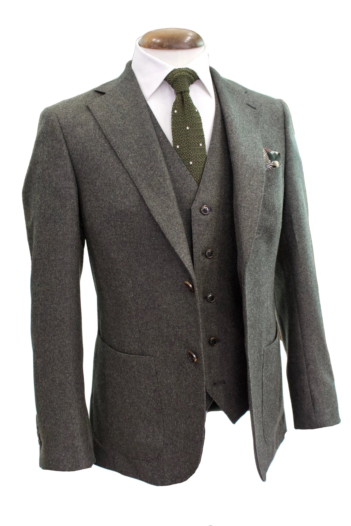 Italian Wool Three Piece Suit, Olive3