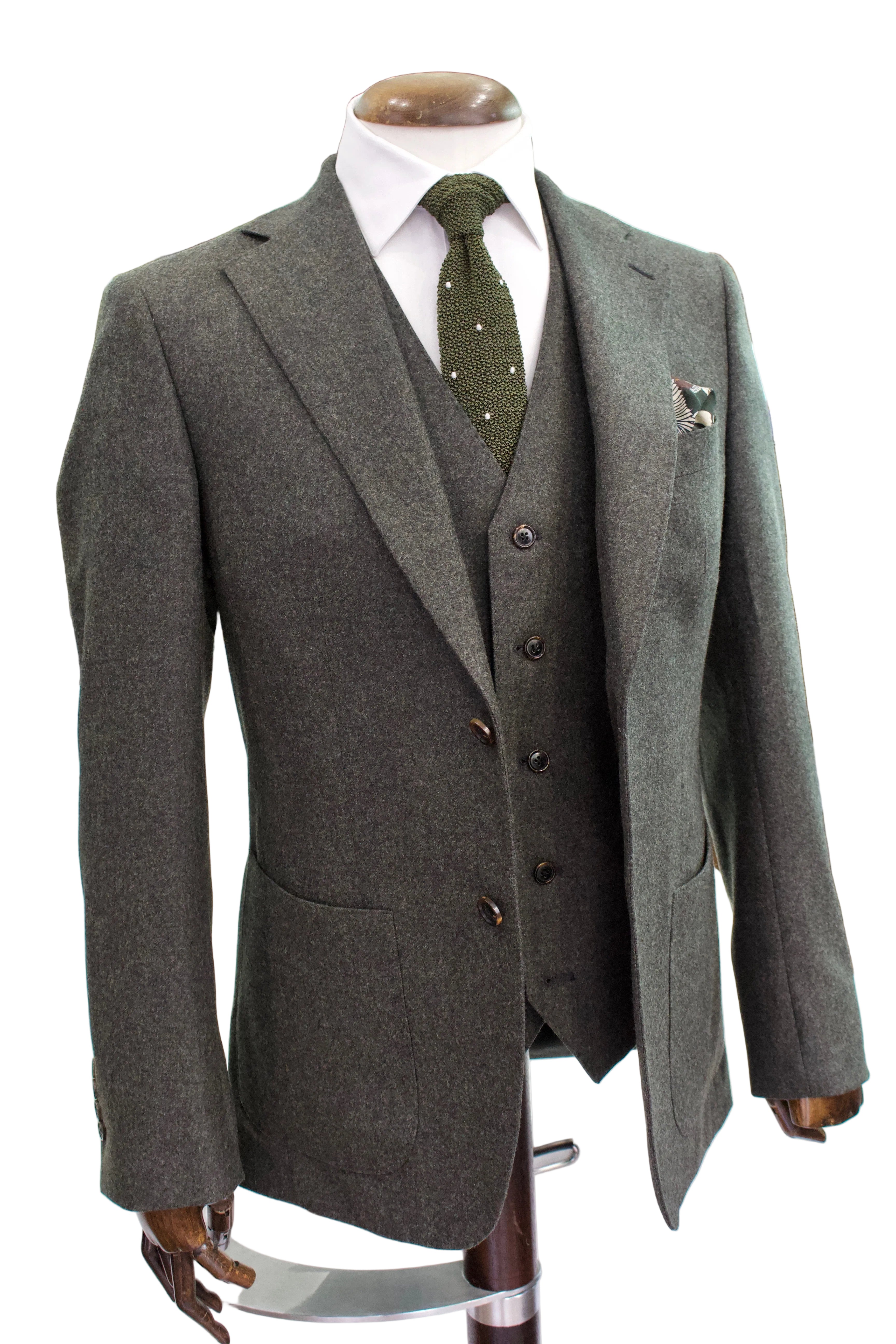 Italian Wool Three Piece Suit, Olive3