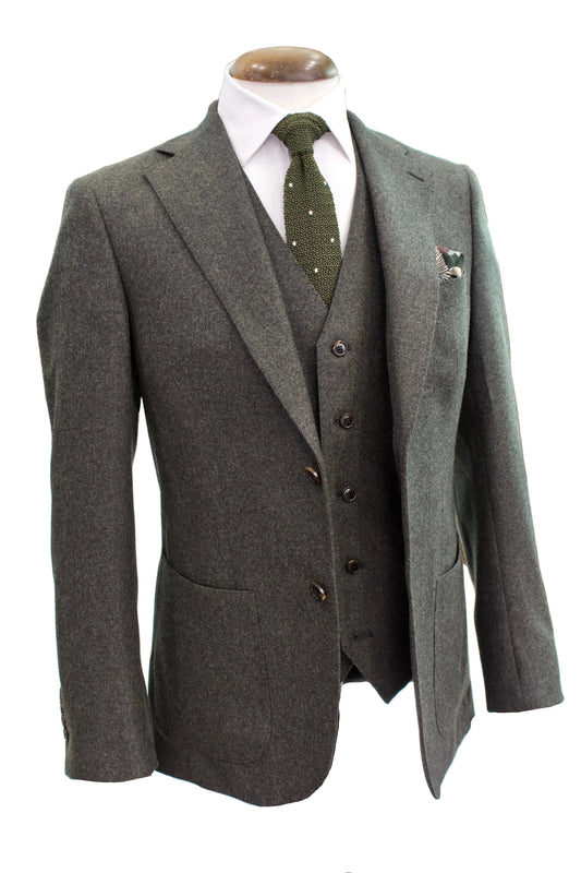 Italian Wool Three Piece Suit, Olive3