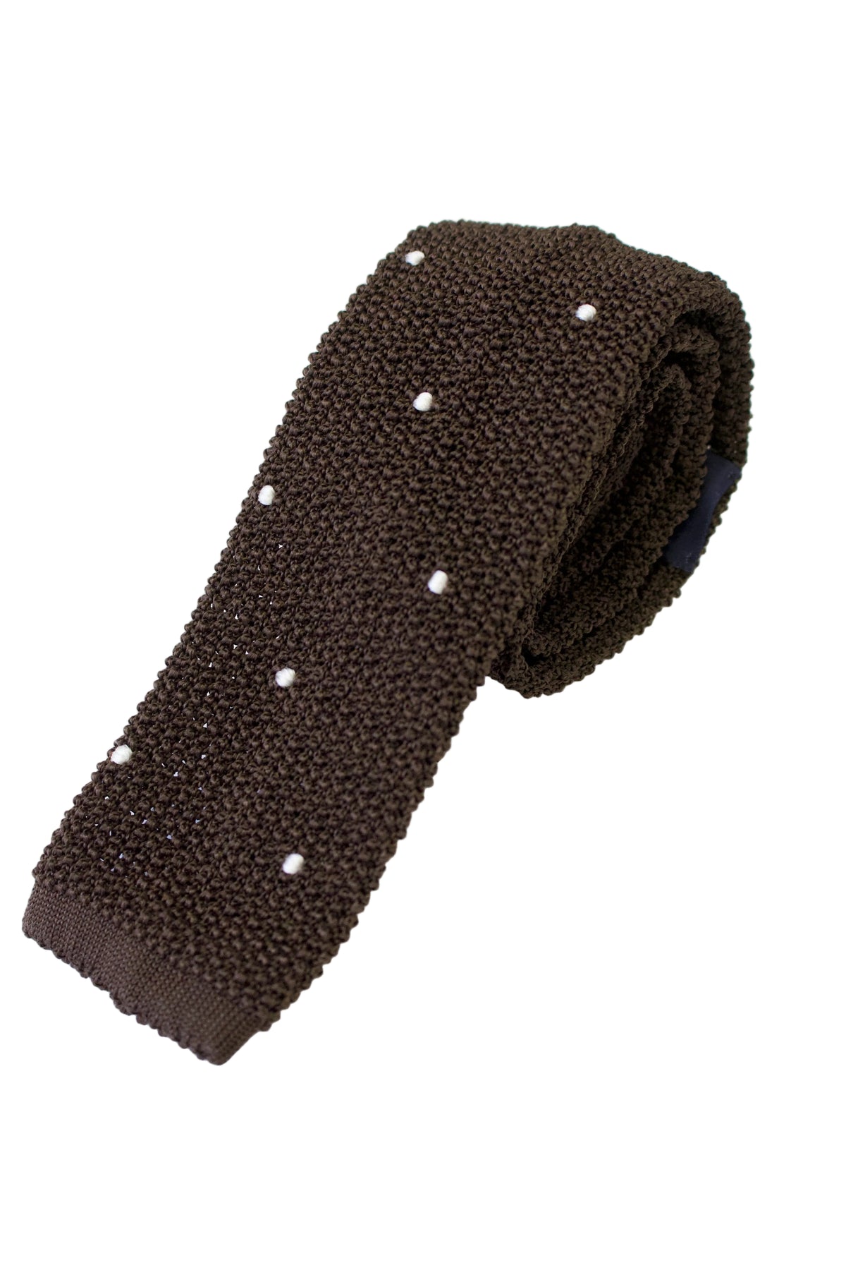 Brown Knitted Silk Poka Dot Tie