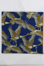 Load image into Gallery viewer, Limited Edition of Six Crane Print Wool-Silk Pocket Square( Blue)
