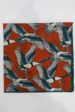 Load image into Gallery viewer, Limited Edition of Six Crane Print Wool-Silk Pocket Square( Orange)
