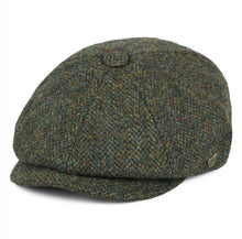Load image into Gallery viewer, Harris Tweed Baker boy 8 panel Cap, Green Herringbone
