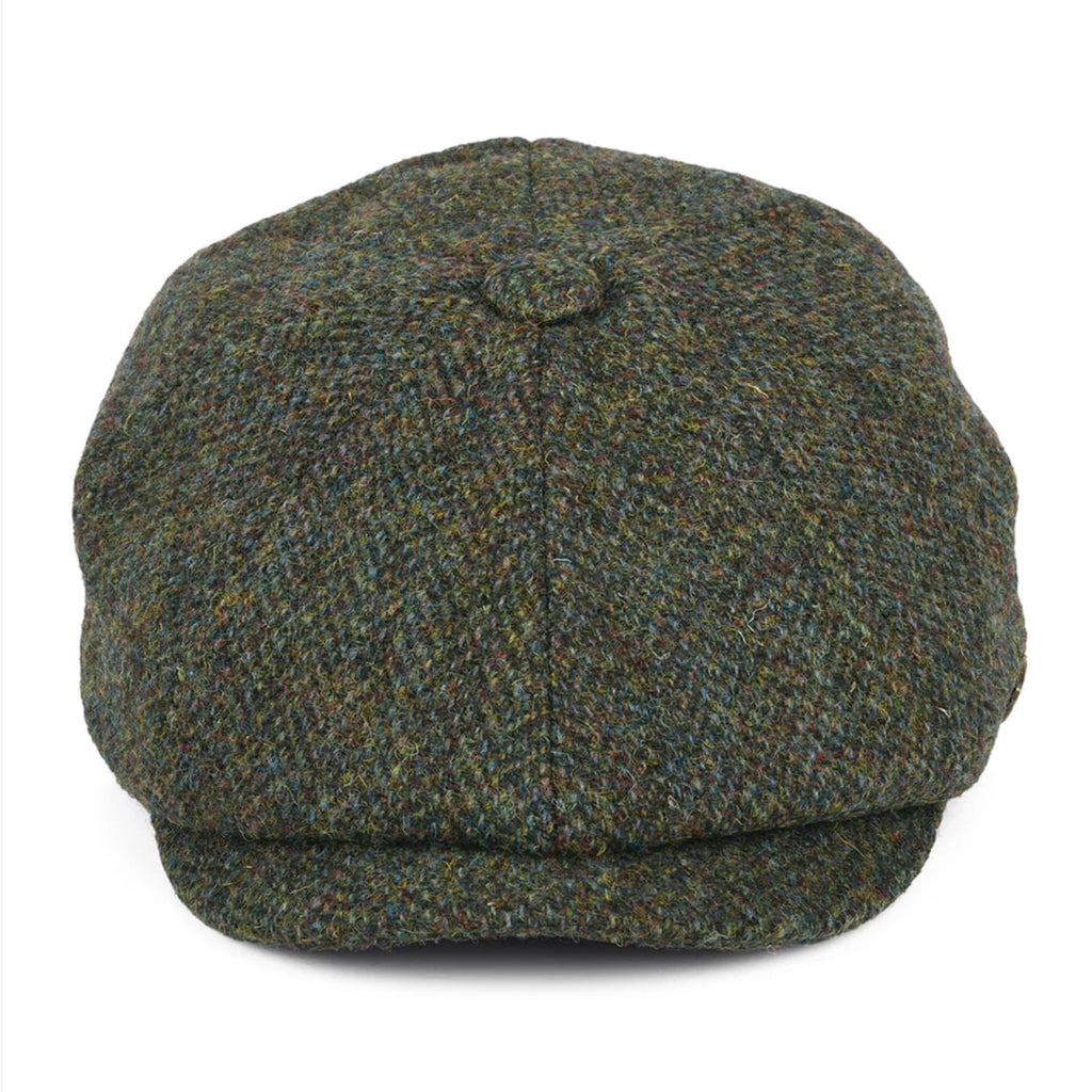 Harris Tweed Baker boy 8 panel Cap, Green Herringbone