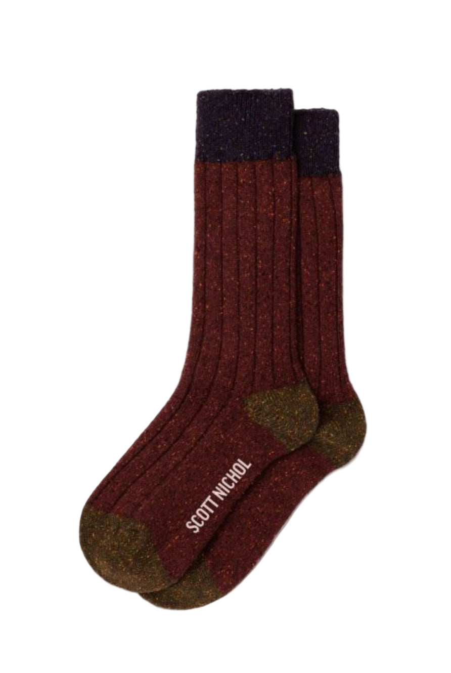 Scott Nichol Mens Socks with contrast colours ( Burgundy)