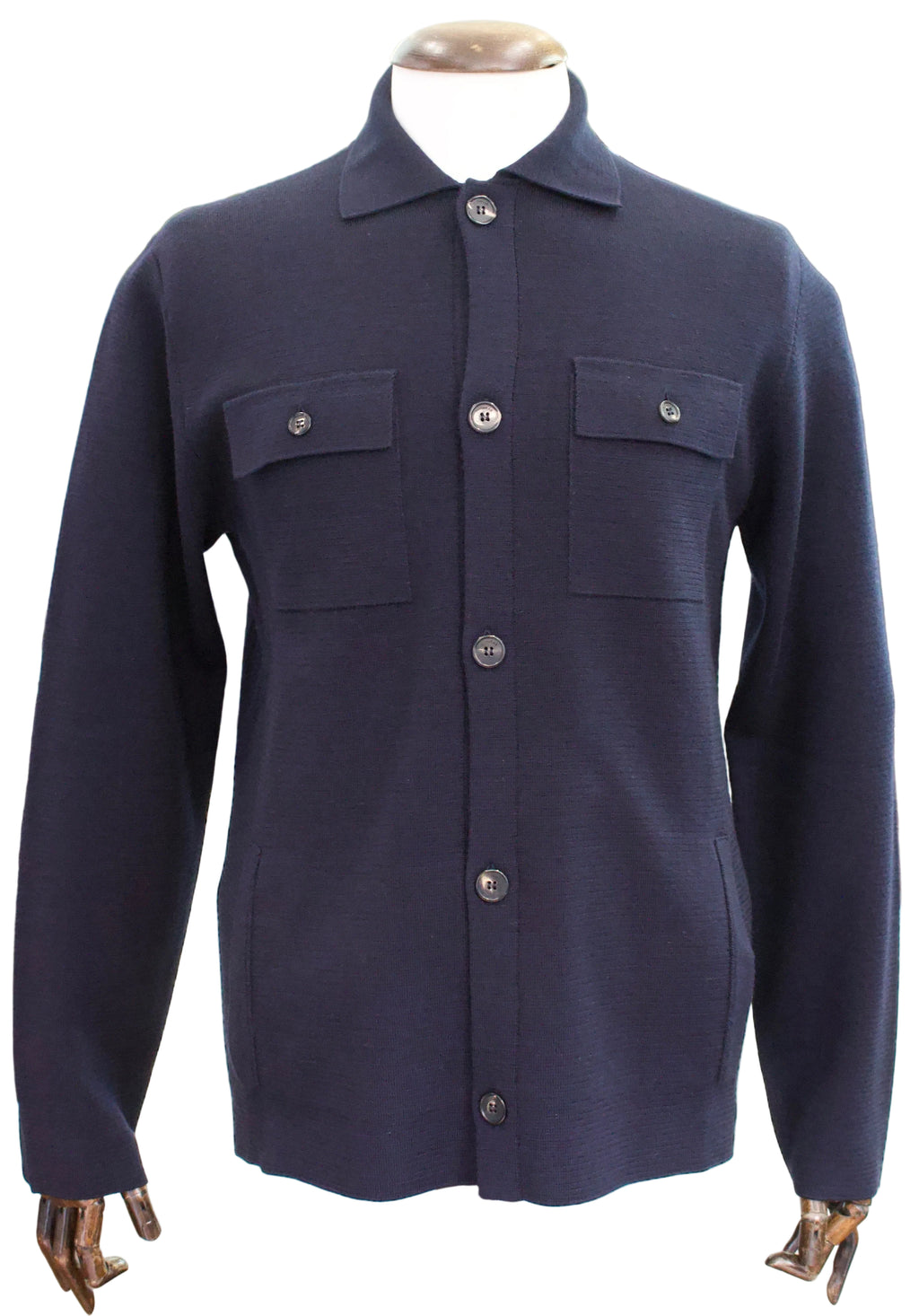 Slowear Four Pocket Virgin Wool Overshirt, Navy 