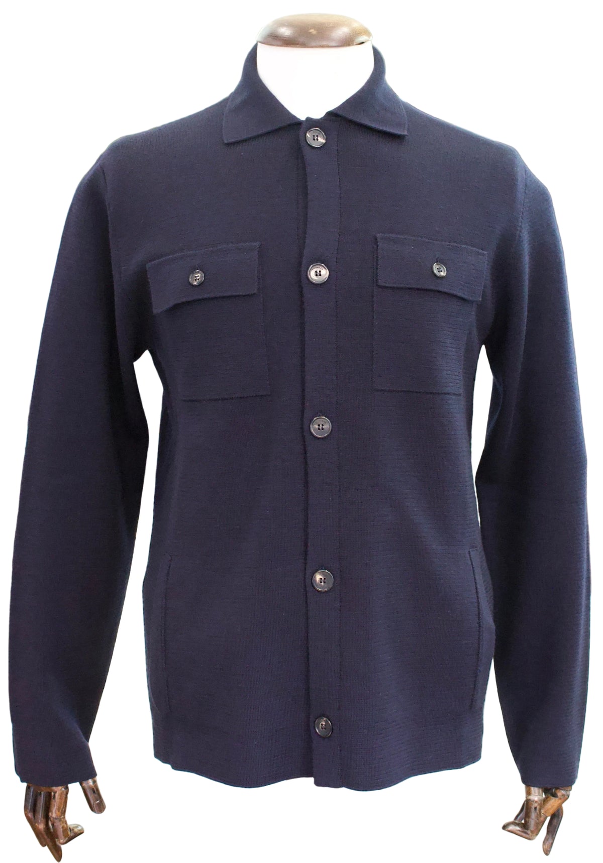 Slowear Four Pocket Virgin Wool Overshirt, Navy 