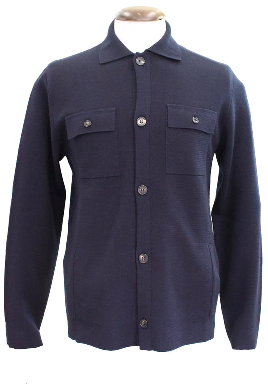 Slowear Four Pocket Virgin Wool Overshirt, Navy 