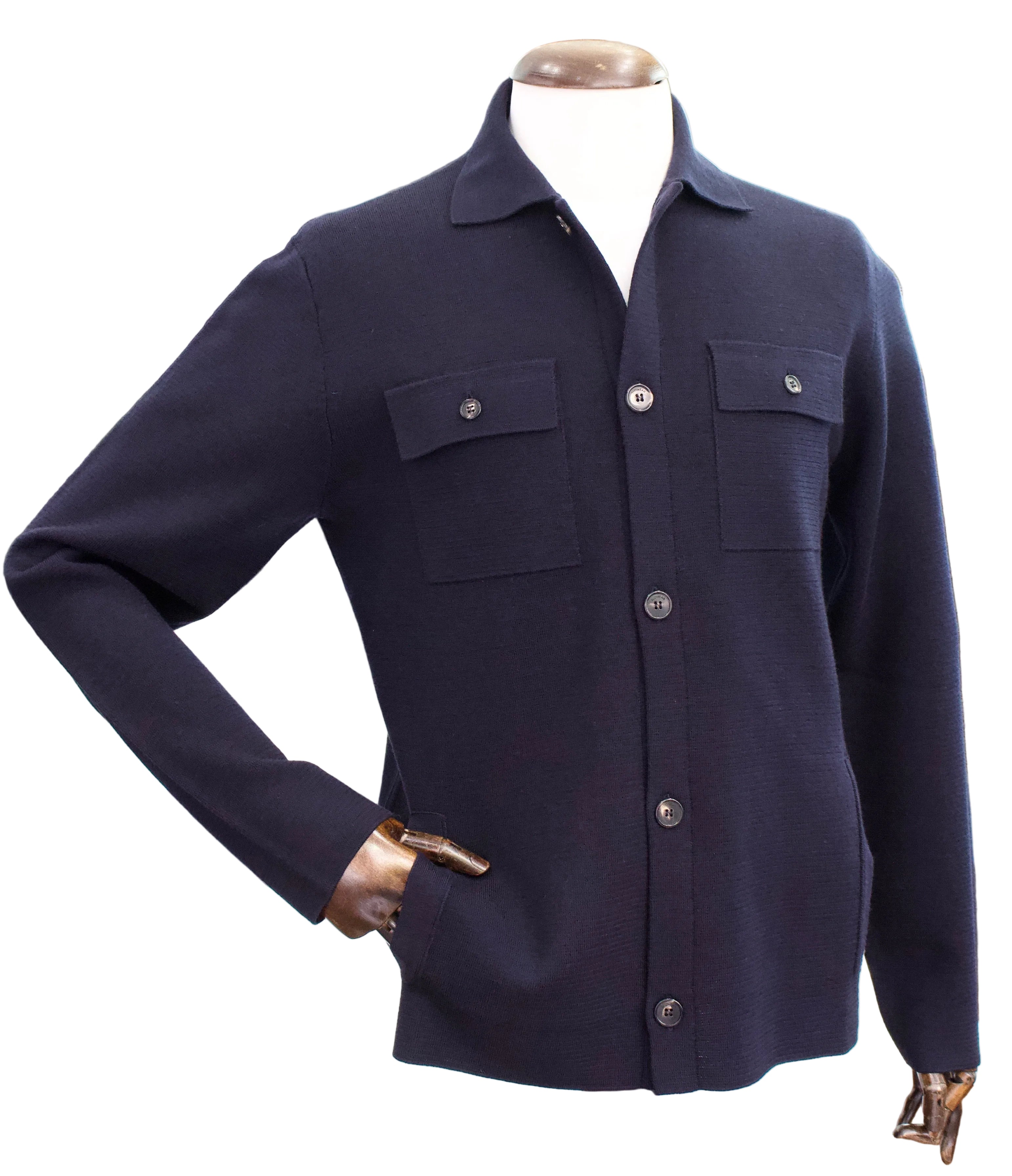 Slowear Four Pocket Virgin Wool Overshirt, Navy 2