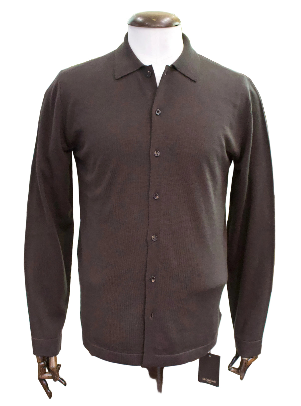 Slowear Knitted Virgin Wool Shirt, Chocolate Brown 