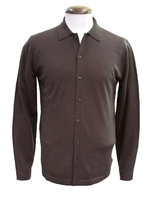 Slowear Knitted Virgin Wool Shirt, Chocolate Brown 