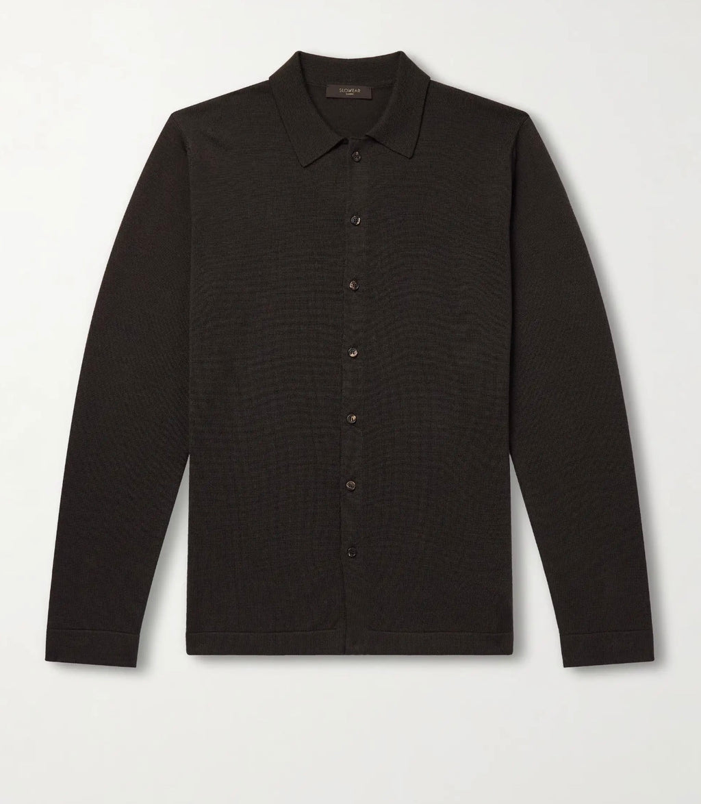 Slowear Knitted Virgin Wool Shirt, Chocolate Brown 8