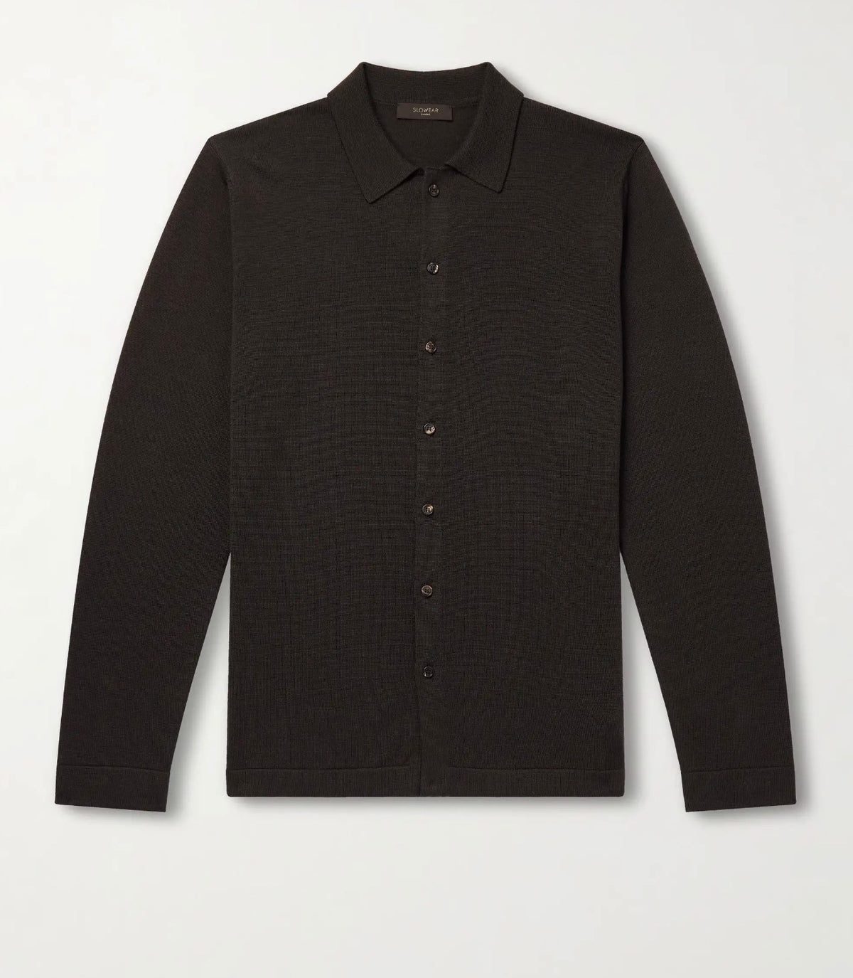 Slowear Knitted Virgin Wool Shirt, Chocolate Brown 8