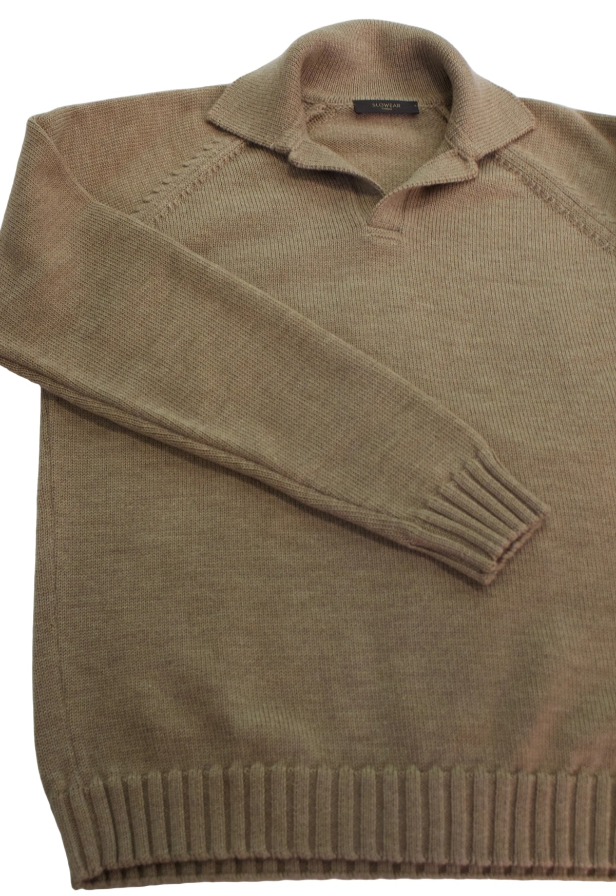 Slowear Virgin Wool Open Collar Sweater, Camel