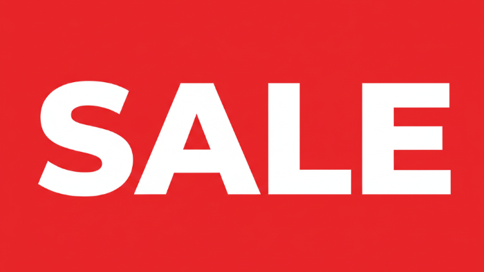 bright red back ground with white small SALE in capitals

