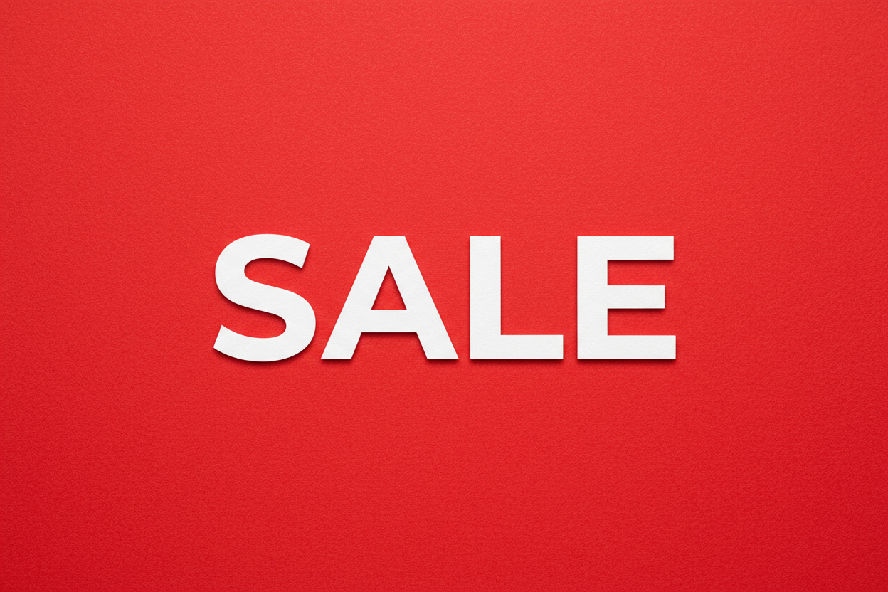 bright red background & small white capitals SALE