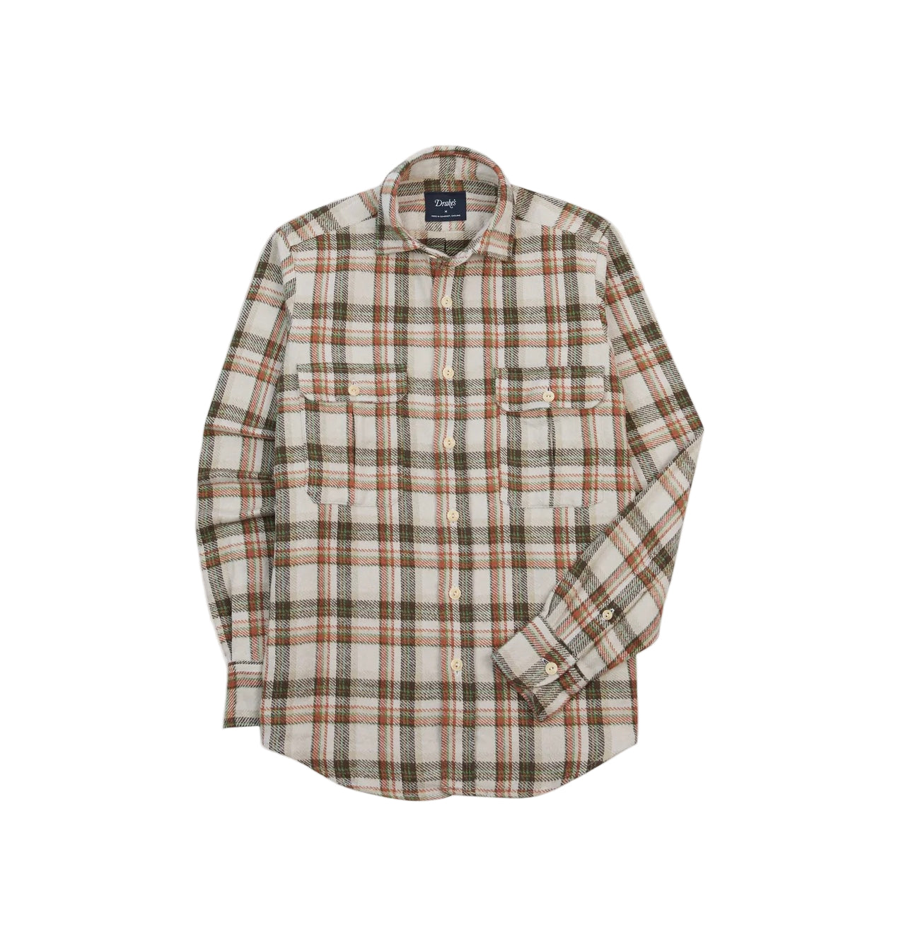 Plaid shirt with a brand label on a white background
