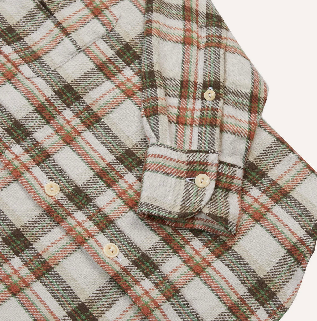 Drakes Ecru Check Cotton Two-Pocket Work Shirt