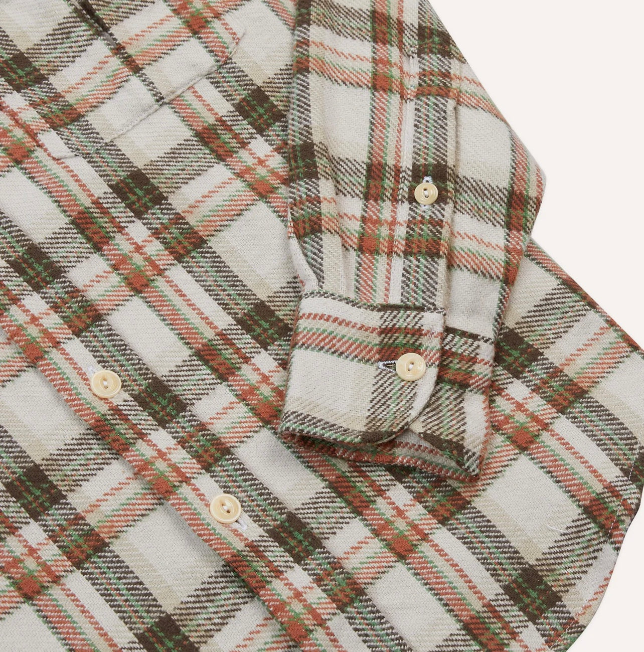 Drakes Ecru Check Cotton Two-Pocket Work Shirt