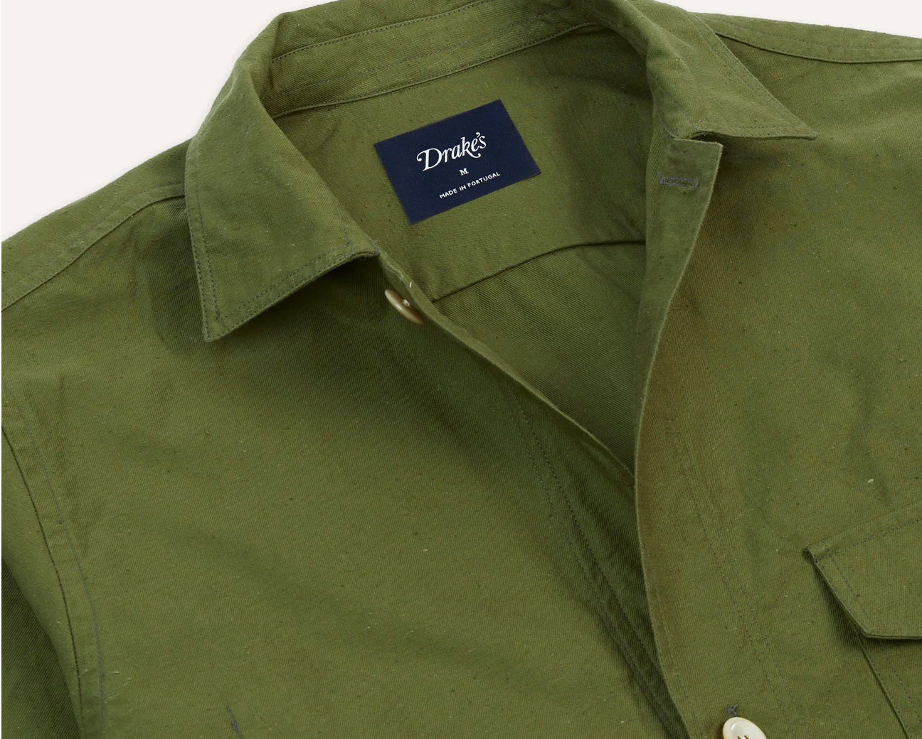 Drakes Olive Cotton Overshirt