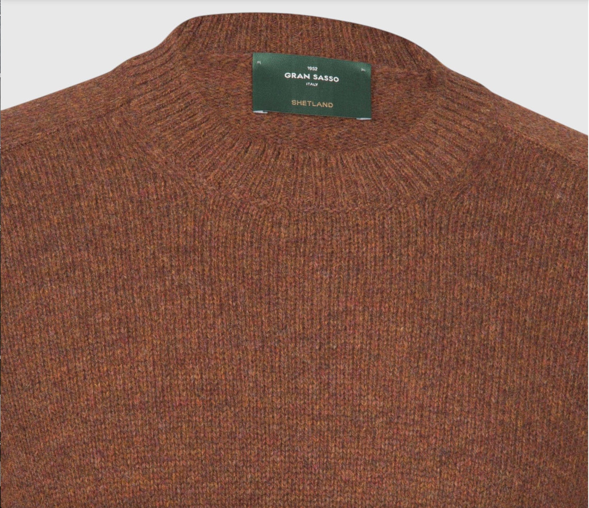 Gran Sasso Shetland Crewneck Knitwear, Burnt Orangre