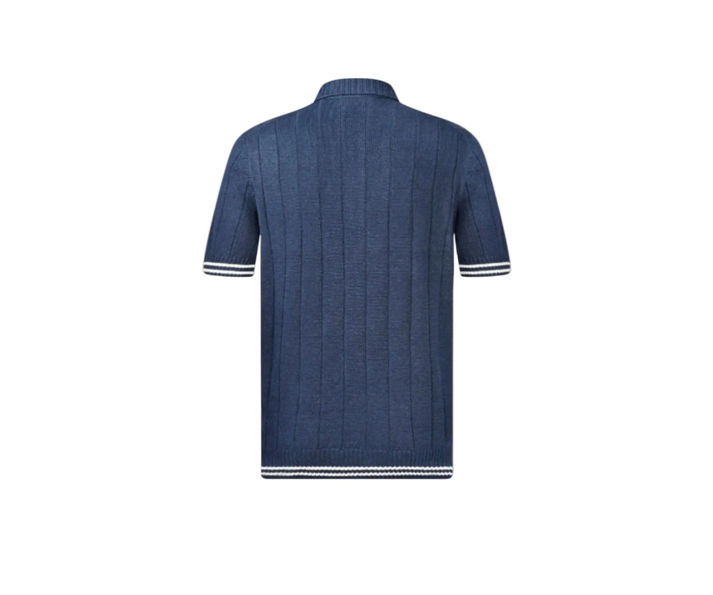 Blue polo shirt with white trim on a White background