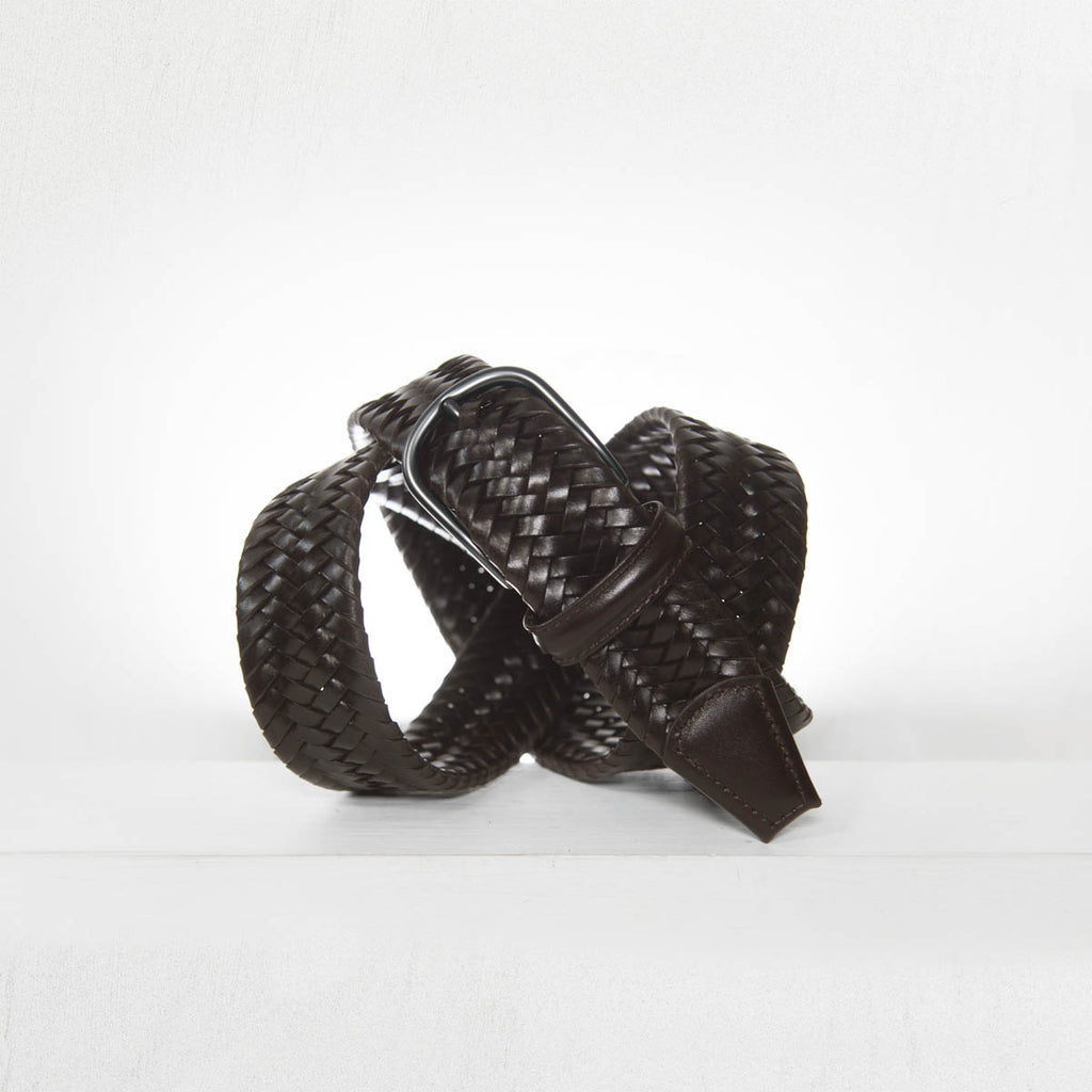 Anderson's Woven Leather Belt, Dark Brown