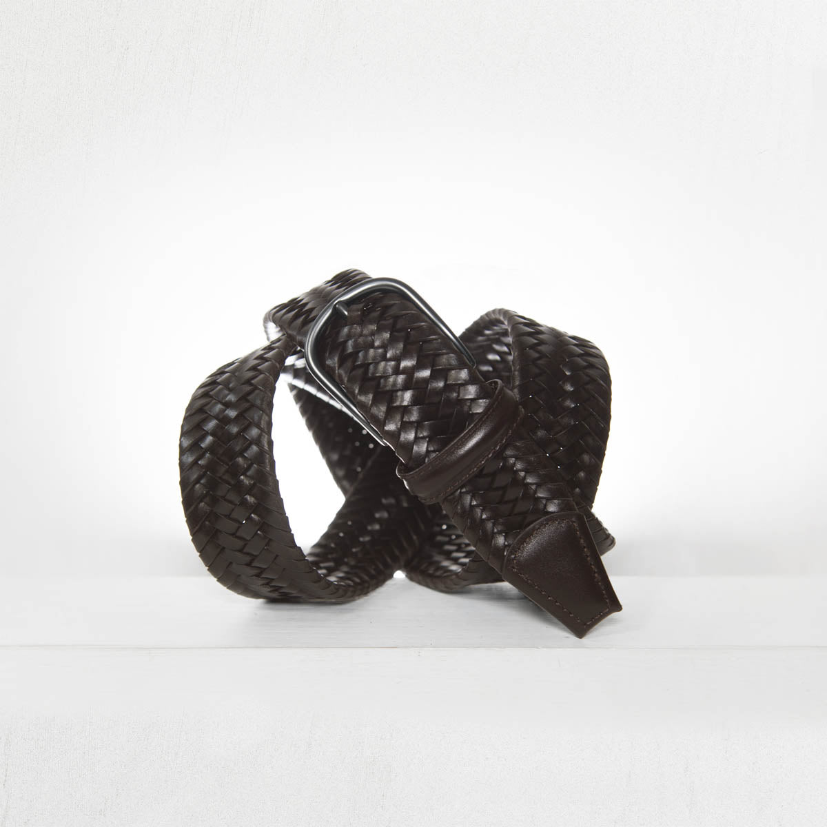 Anderson's Woven Leather Belt, Dark Brown