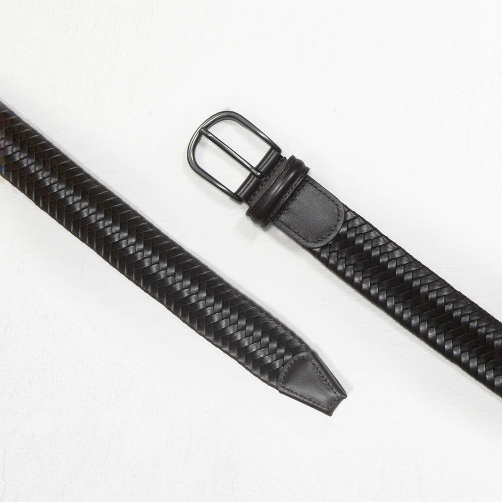 Anderson's Woven Leather Belt, Dark Brown