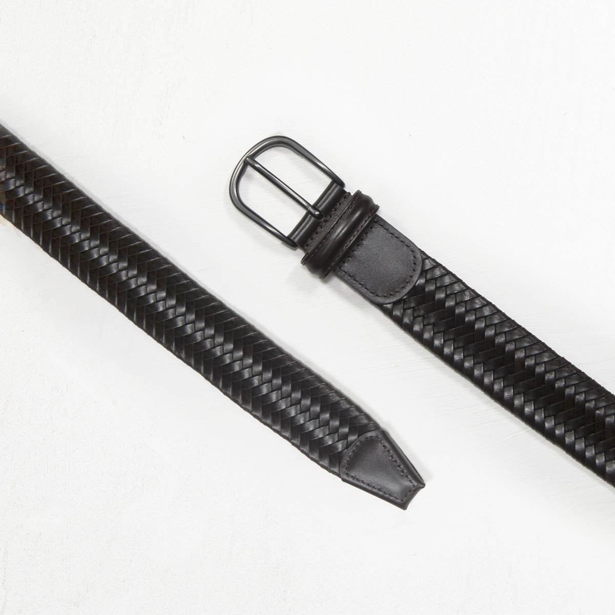 Anderson's Woven Leather Belt, Dark Brown