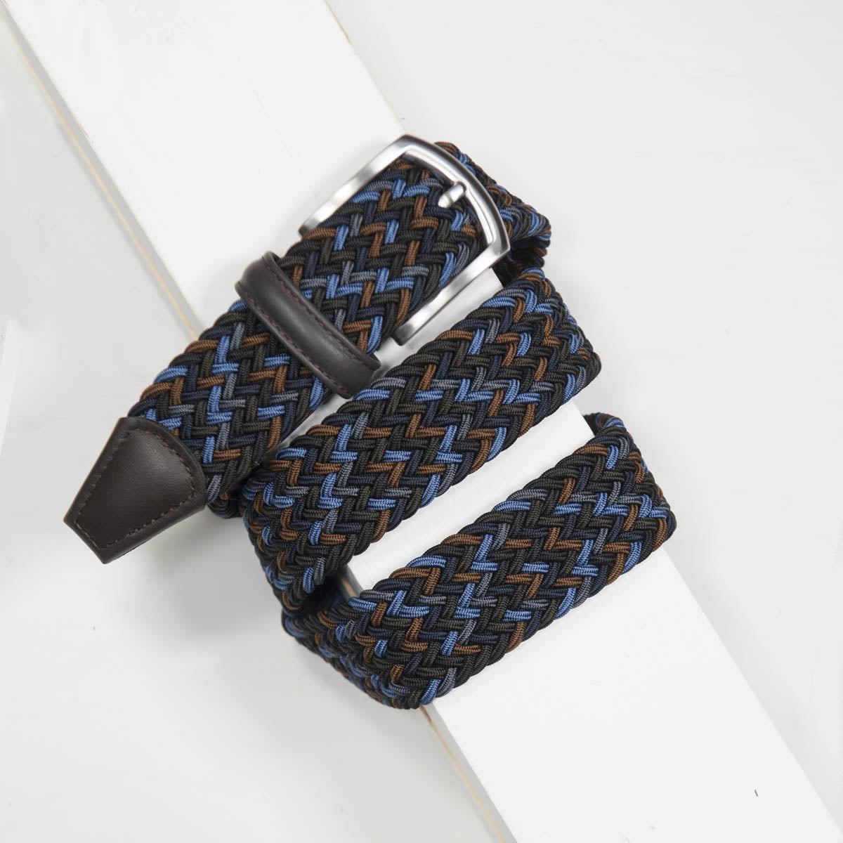 Anderson's Woven Belt (Navy & Mid Blue & Brown)