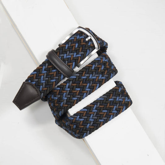 Anderson's Woven Belt (Navy & Mid Blue & Brown)