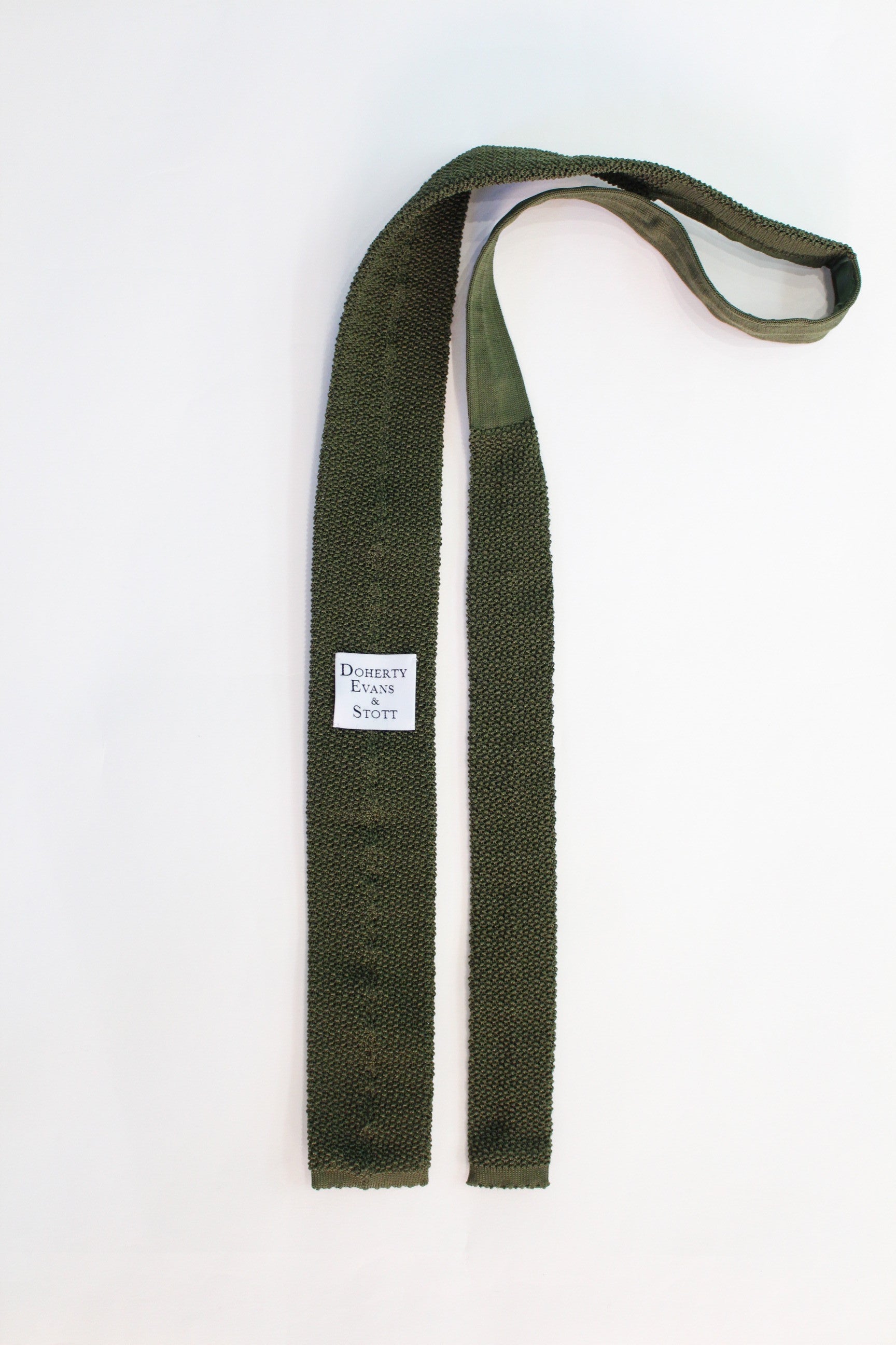 Knitted Silk Tie (Olive/ White Spot)