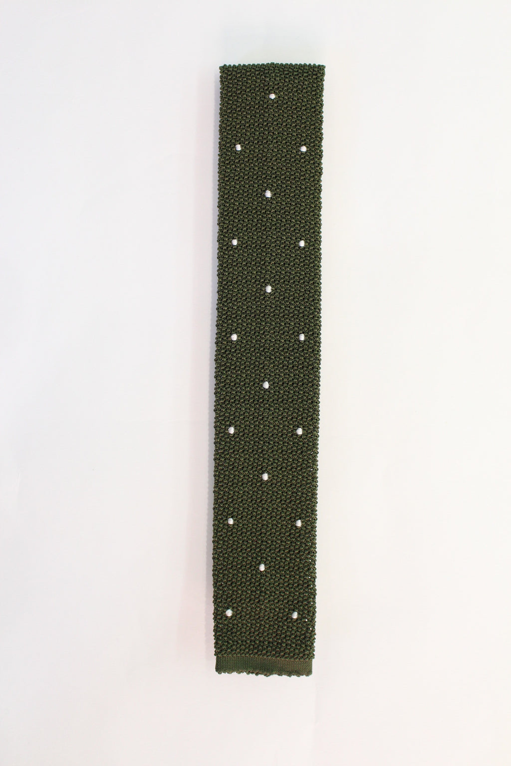 Knitted Silk Tie (Olive/ White Spot)